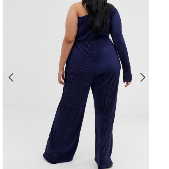 ASOS DESIGN Curve Women's Navy Blue One Shoulder Plisse Jumpsuit Size 22 - Picture 2 of 15
